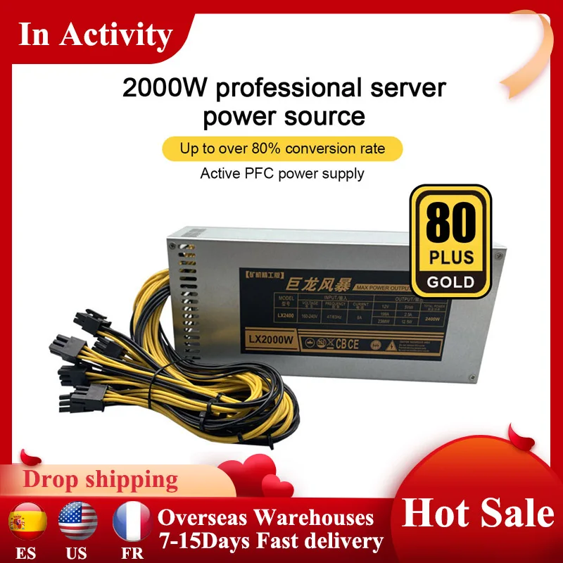 2000W Mining Machine Power Supply ATX ETH Input 10x6pin 95% Efficiency Support Multi-Channel 8 Display Cards GPU Max for Bitcoin
2000W Mining Machine Power Supply ATX ETH Input 10x6pin 95% Efficiency Support Multi-Channel 8 Display Cards GPU Max for Bitcoin