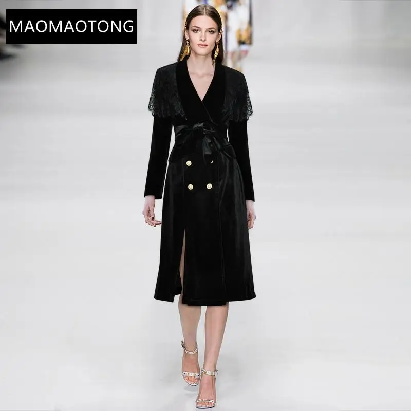 Women's Clothing Fashion Designer Runway Windbreaker Lace Cloak Long Sleeve Double-breasted Black Velvet Windbreaker Coat
Women's Clothing Fashion Designer Runway Windbreaker Lace Cloak Long Sleeve Double-breasted Black Velvet Windbreaker Coat