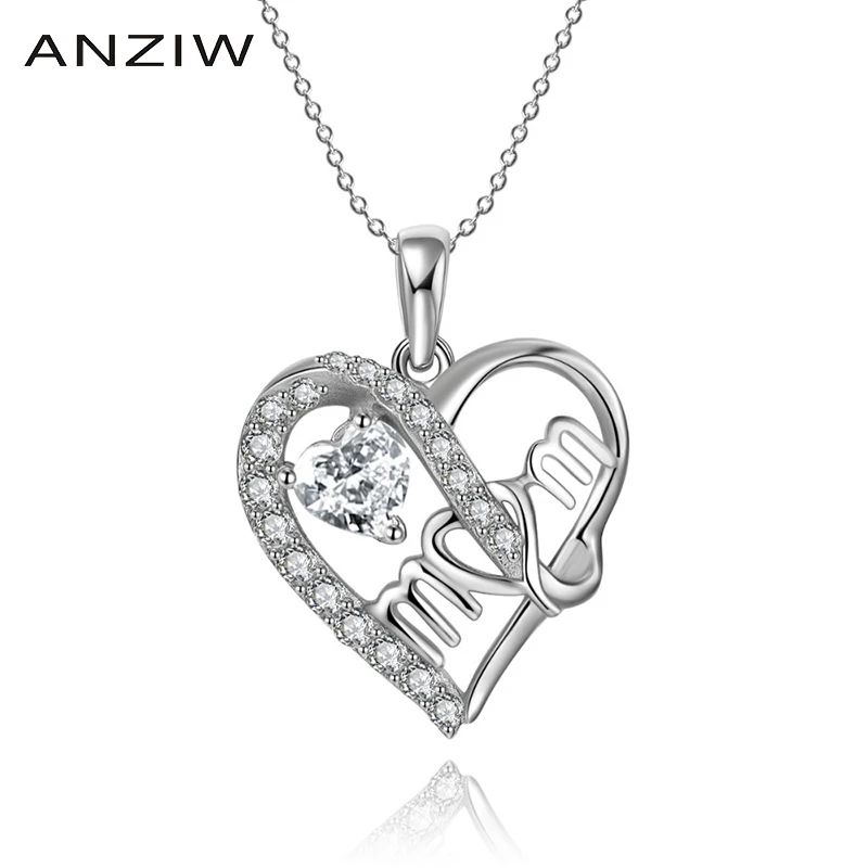 ANZIW 925 Sterling Silver Pendant Necklace for Women Lady Letter Mom Heart Shape Long Chain Necklace Wedding collar de plata 
ANZIW 925 Sterling Silver Pendant Necklace for Women Lady Letter Mom Heart Shape Long Chain Necklace Wedding collar de plata