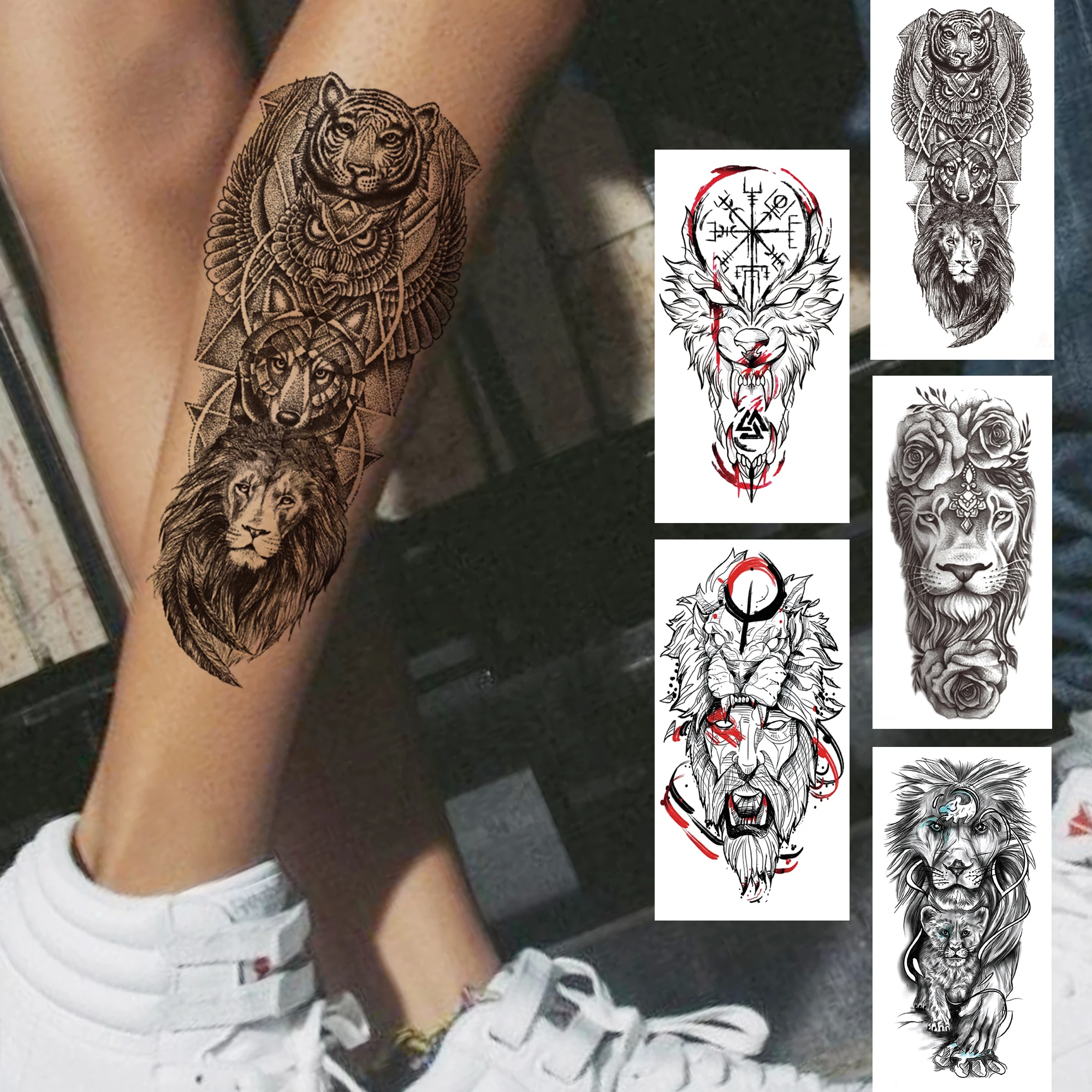 Tribal Lion Wolf Temporary Tattoos For Men Women Adult Compass Fake Flower Tattoo Sticker Black Disposable Body Art Tatoos Leg
Tribal Lion Wolf Temporary Tattoos For Men Women Adult Compass Fake Flower Tattoo Sticker Black Disposable Body Art Tatoos Leg