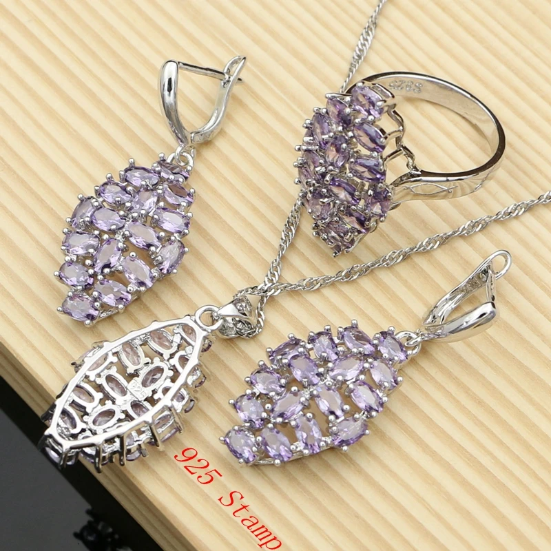 Women 925 Sterling Silver Jewelry Sets Purple Amethyst Stone Earrings Rings Fashion Accessories Wdding Necklace Set Dropshipping
Women 925 Sterling Silver Jewelry Sets Purple Amethyst Stone Earrings Rings Fashion Accessories Wdding Necklace Set Dropshipping