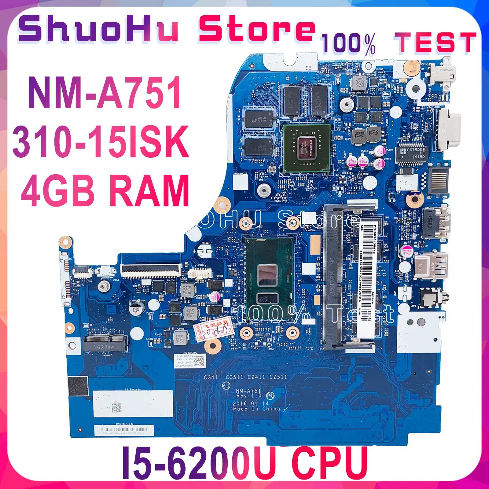 KEFU NM-A751 Motherboard For Lenovo 510-15ISK 310-15ISK Laptop Motherboard I5-6200U CPU 4GB RAM GT940MX/GT920MX original Tested
KEFU NM-A751 Motherboard For Lenovo 510-15ISK 310-15ISK Laptop Motherboard I5-6200U CPU 4GB RAM GT940MX/GT920MX original Tested