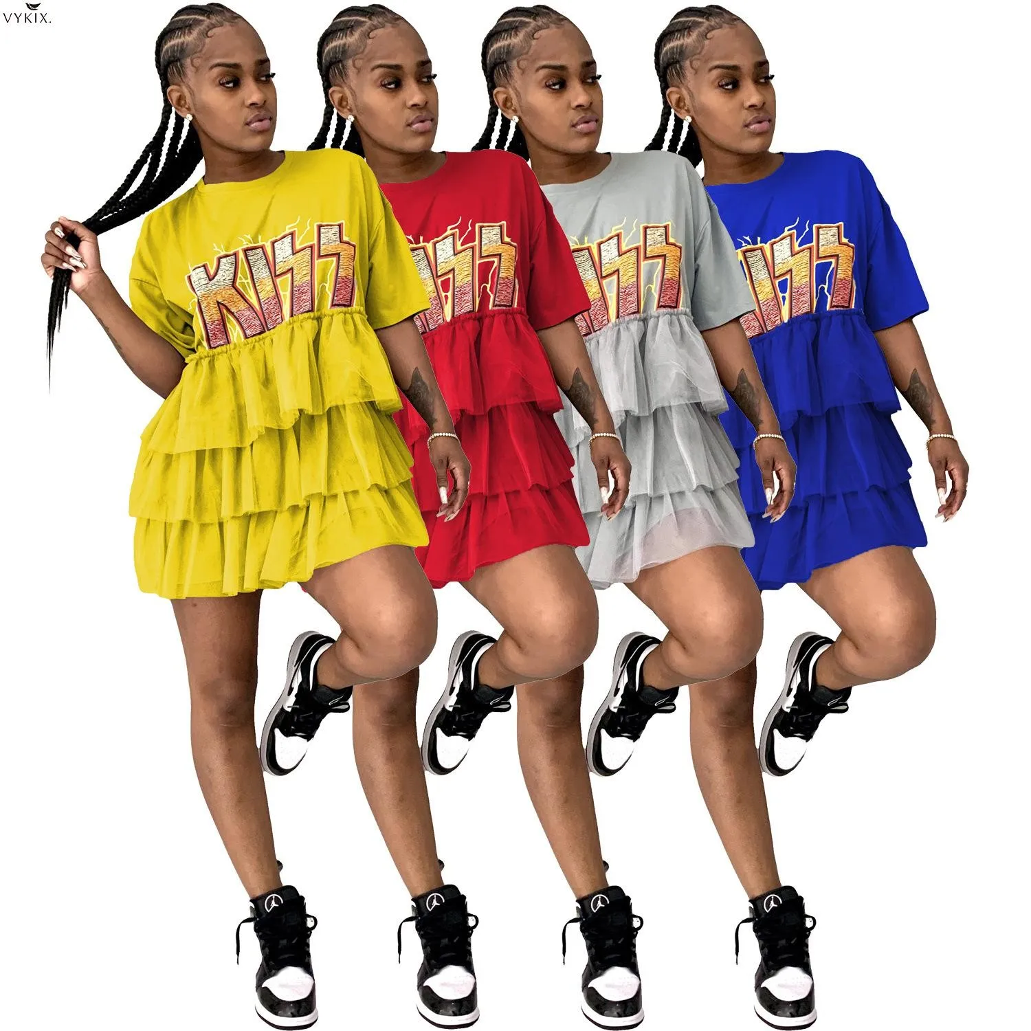 Fashion Women Mini Dress Kiss Letter O-neck Short Sleeve Fringed Summer Streetwear Bohemian Cascading Ruffles Big Swing Dresses
Fashion Women Mini Dress Kiss Letter O-neck Short Sleeve Fringed Summer Streetwear Bohemian Cascading Ruffles Big Swing Dresses