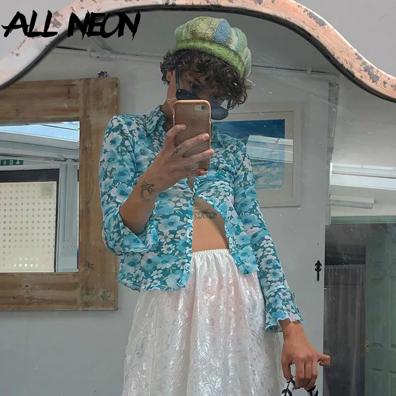 ALLNeon 2000s Aesthetics Floral Print Ruched Blue Shirts Y2K Fashion Streetwear Single-breasted Long Sleeve Crop Top Cute Tees
ALLNeon 2000s Aesthetics Floral Print Ruched Blue Shirts Y2K Fashion Streetwear Single-breasted Long Sleeve Crop Top Cute Tees