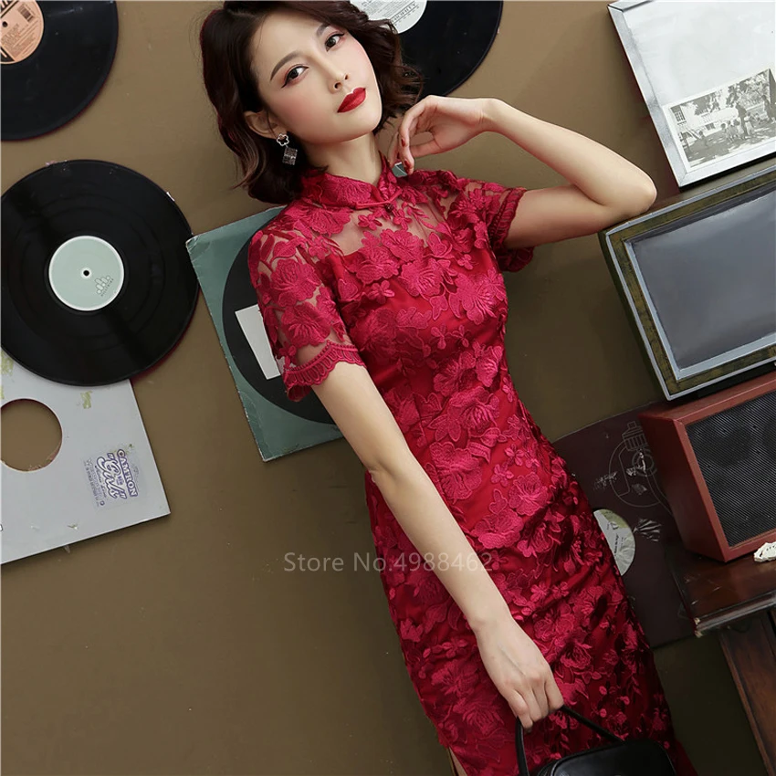2021 Chinese Summer Mesh Embroidery Fashion Cheongsam Dress Short Women Festival Wedding Traditional Qipao Lace Bodycon Vestido
2021 Chinese Summer Mesh Embroidery Fashion Cheongsam Dress Short Women Festival Wedding Traditional Qipao Lace Bodycon Vestido