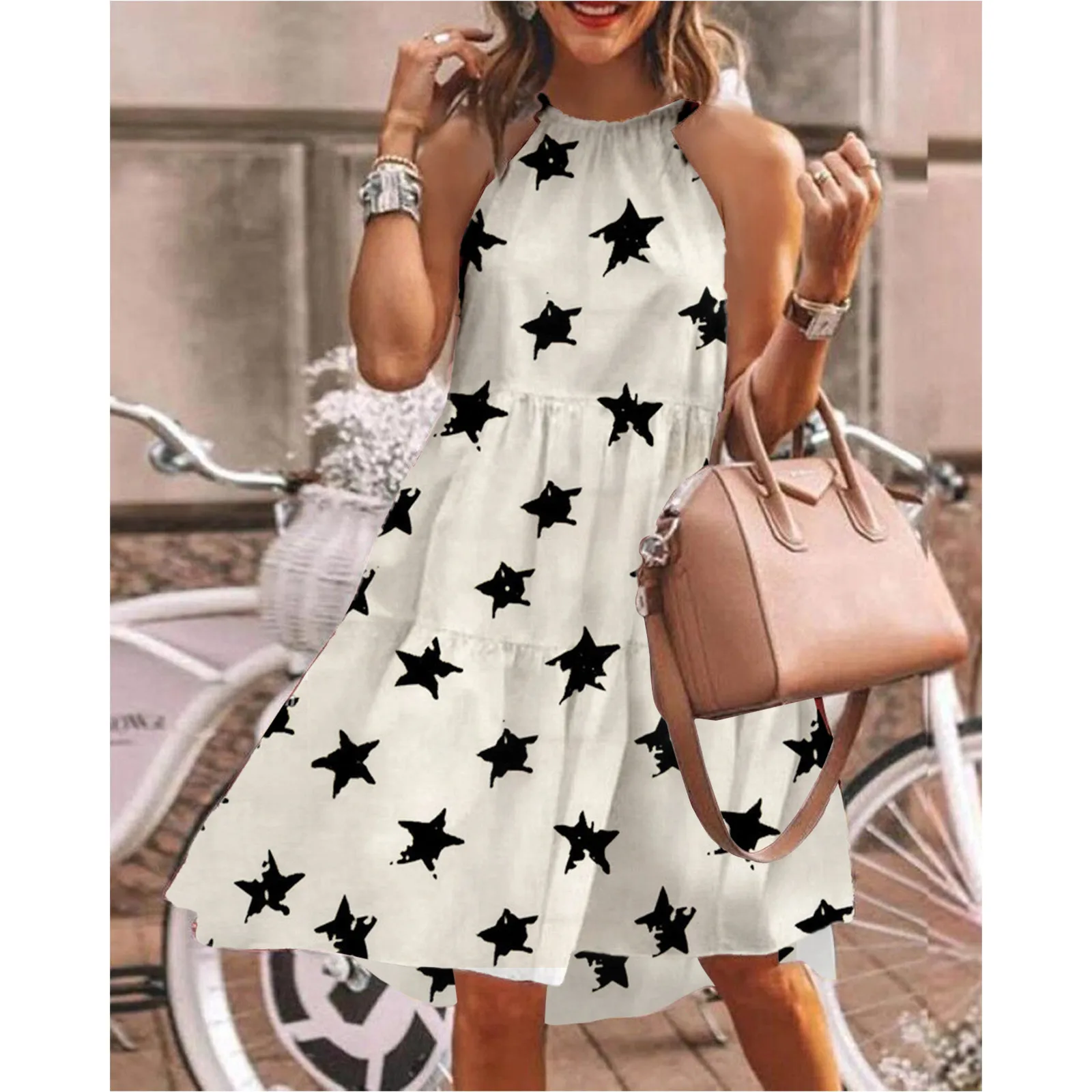 Women Summer Sleeveless Halter Round Neck Print Loose Knee-Length Dress Lady Holiday Small Fresh Skirt 2021
Women Summer Sleeveless Halter Round Neck Print Loose Knee-Length Dress Lady Holiday Small Fresh Skirt 2021