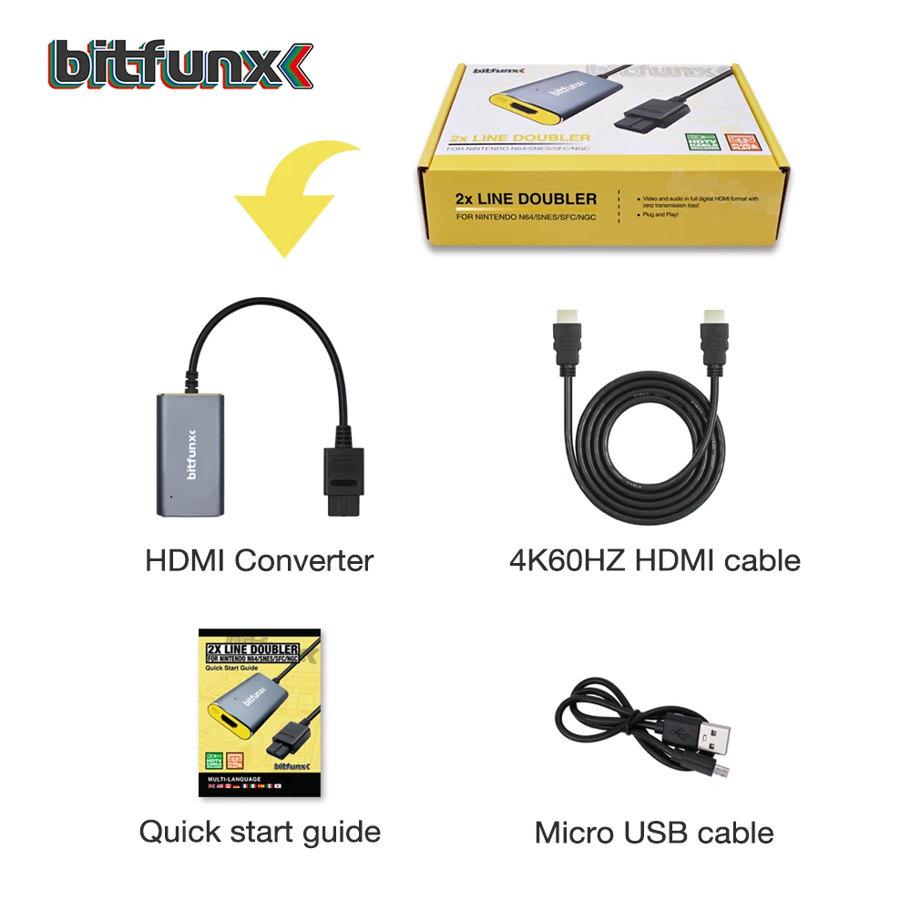 Адаптер-переходник Bitfunx 2X HDMI для Nintendo 64 N64 SNES SFC NGC S-video/композитный к | Электроника