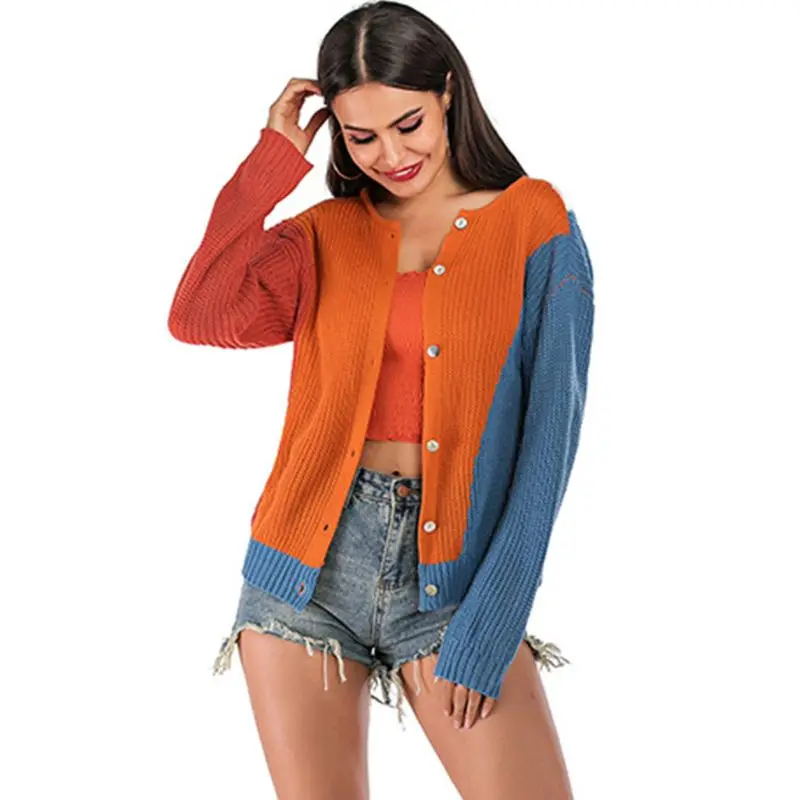 Women Autumn Long Sleeve Buttons Sweater Color Block Patchwork Loose Open Front Cardigan Two Sides Wearable Knitted Outwear Coat
Women Autumn Long Sleeve Buttons Sweater Color Block Patchwork Loose Open Front Cardigan Two Sides Wearable Knitted Outwear Coat