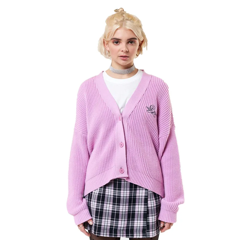 Women 2021 Fashion Alphabet Angel Embroidery Knitted Cardigan Sweater Sweet V Neck Long Sleeve Female Outerwear Chic Tops
Women 2021 Fashion Alphabet Angel Embroidery Knitted Cardigan Sweater Sweet V Neck Long Sleeve Female Outerwear Chic Tops