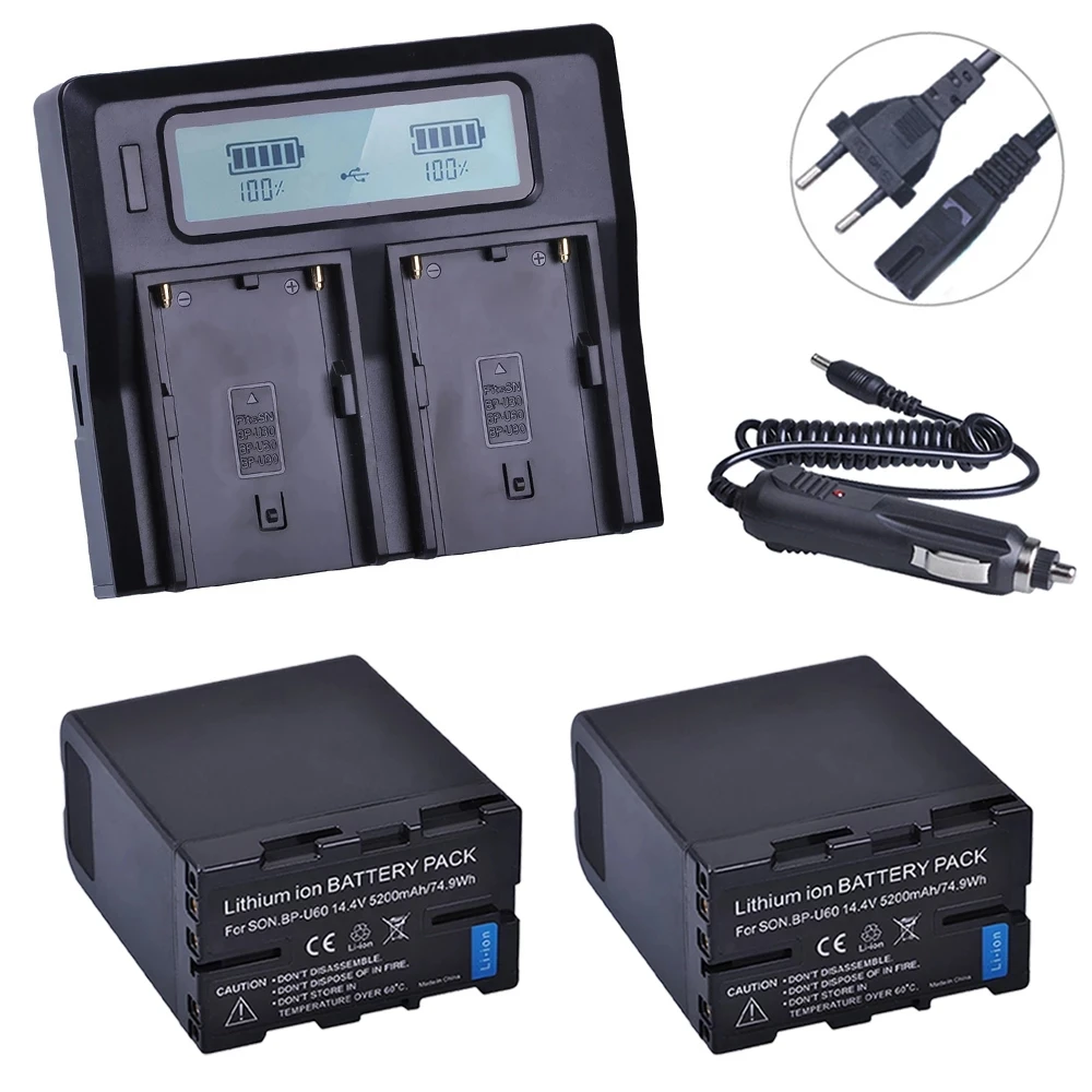 2Pcs BP-U60 BPU60 BP U60 Rechargeable Li-ion 5200mAh Battery +LCD Charger for Sony XDCAM EX PMW100 PMW150 PMW160 PMW200 Cameras 
2Pcs BP-U60 BPU60 BP U60 Rechargeable Li-ion 5200mAh Battery +LCD Charger for Sony XDCAM EX PMW100 PMW150 PMW160 PMW200 Cameras