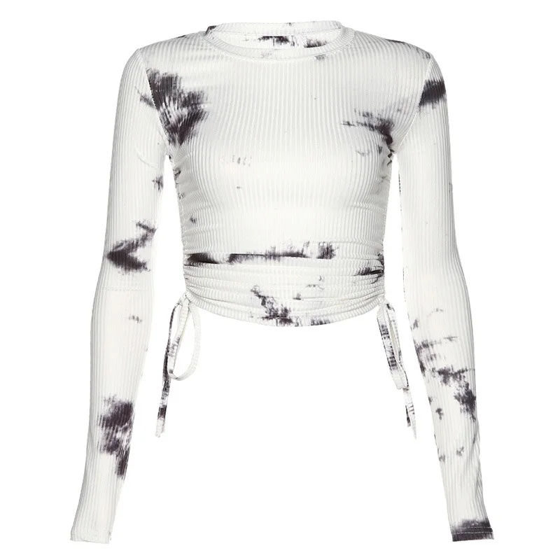 Tie Dye Print Ribbed Women T Shirt Crop Top Bandage Long Sleeve Sexy Streetwear Summer Clothes Drawstring
Tie Dye Print Ribbed Women T Shirt Crop Top Bandage Long Sleeve Sexy Streetwear Summer Clothes Drawstring