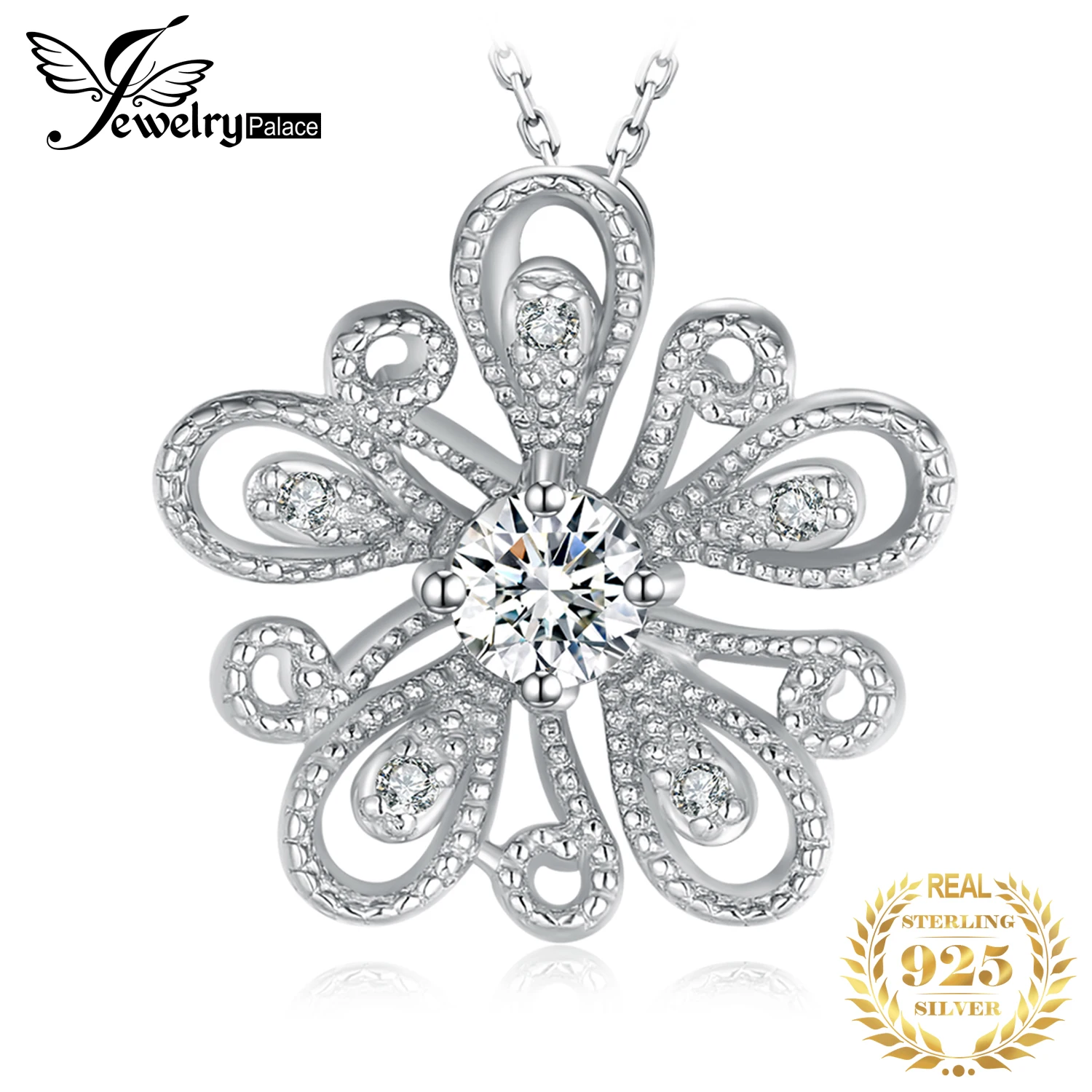 

JewelryPalace Flower 925 Sterling Silver Cubic Zirconia Necklace for Women Simulated Diamond Fashion Pendant Necklace No Chain