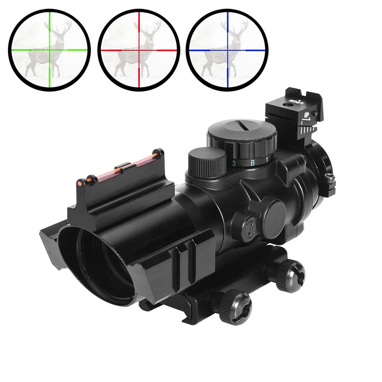 

4x32 Tactical Red Green Dot Riflescope Hunting Optic Sight with 20mm Rail Airsoft Sniper Reflex Scope Gun Rifle Collimator