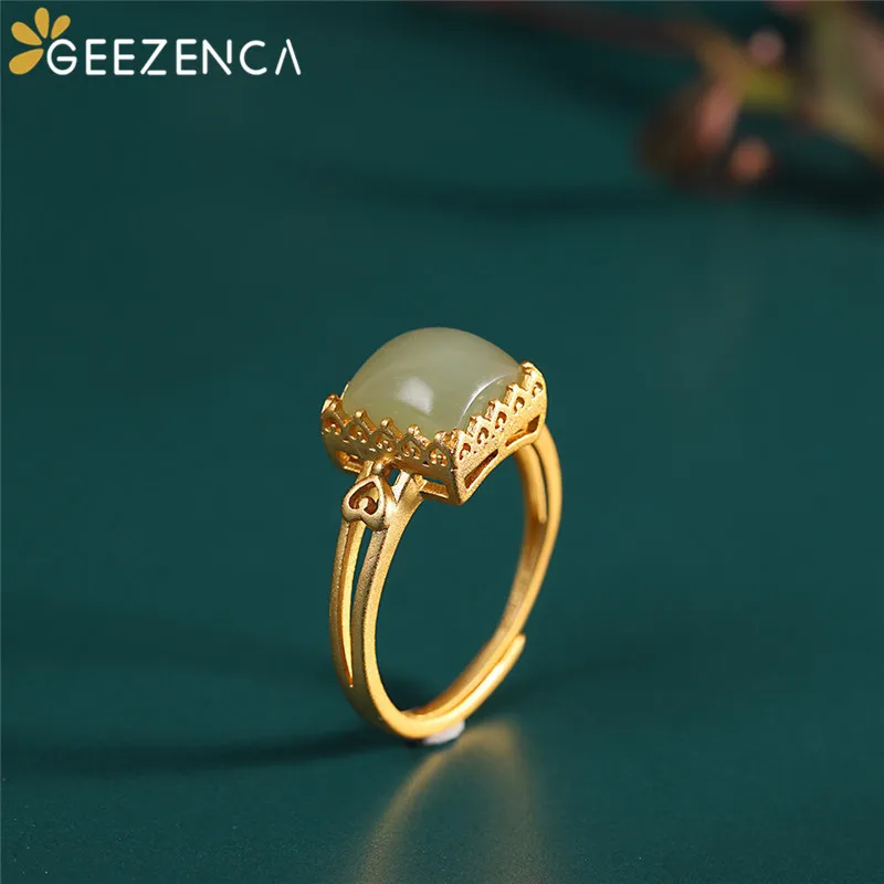 Vintage 925 Sterling Silver Gold Plated Jade Open Rings For Women Simple Trend Geometric Gemstone Ring Fine Jewelry 2021 New 
Vintage 925 Sterling Silver Gold Plated Jade Open Rings For Women Simple Trend Geometric Gemstone Ring Fine Jewelry 2021 New