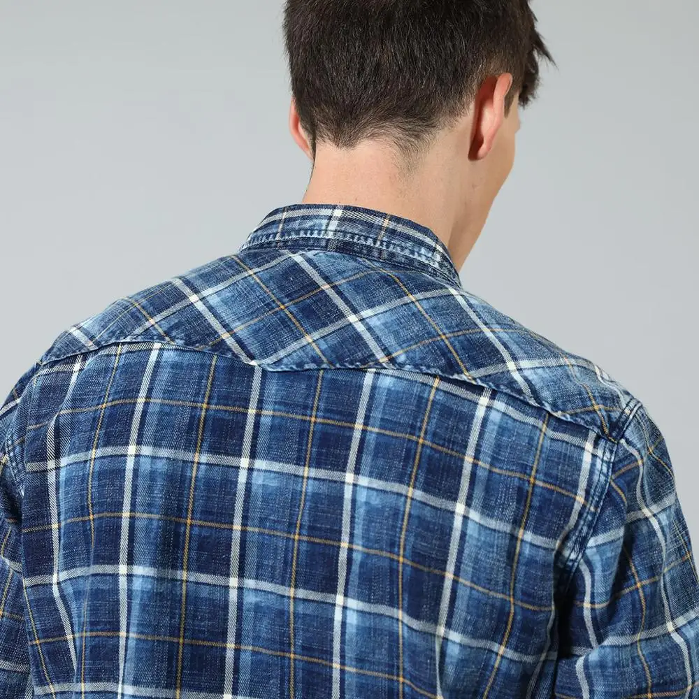 Рубашка SIMWOOD Мужская джинсовая в клетку винтажная размера плюс рубашка из денима