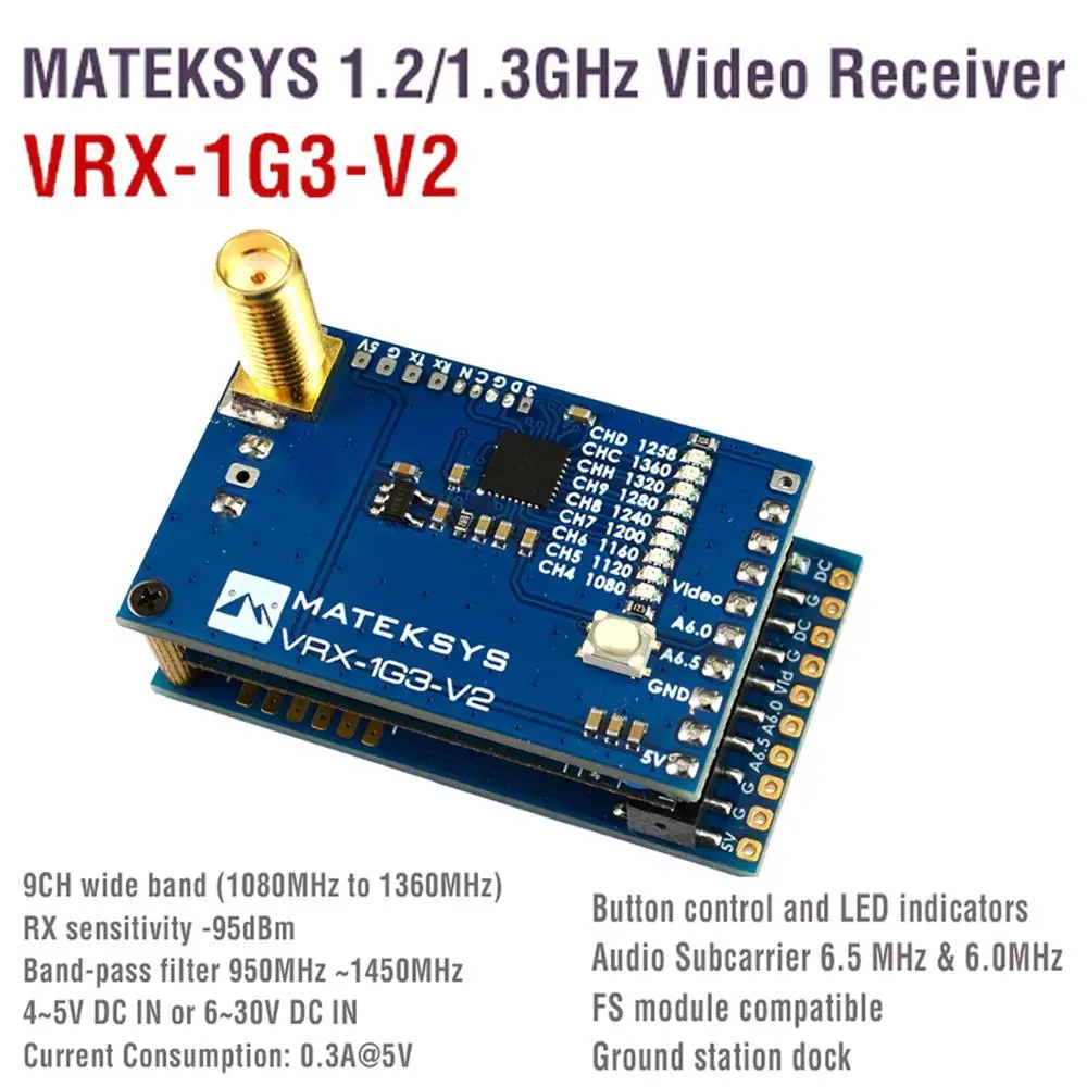 Система Matek Mateksys VRX 1G3 V2 / VTX 1 3 ГГц FPV видео 2CH 9CH передатчик Wid Band приемник RC Дрон