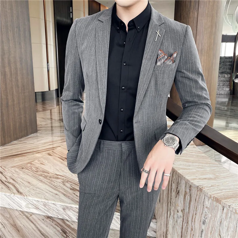 2Pieces Jacket+Pant Fashion Double Stripes Wedding Dress Korean Slim Fit Suit Men Clothing Business Formal Wear Costume Homme
2Pieces Jacket+Pant Fashion Double Stripes Wedding Dress Korean Slim Fit Suit Men Clothing Business Formal Wear Costume Homme
