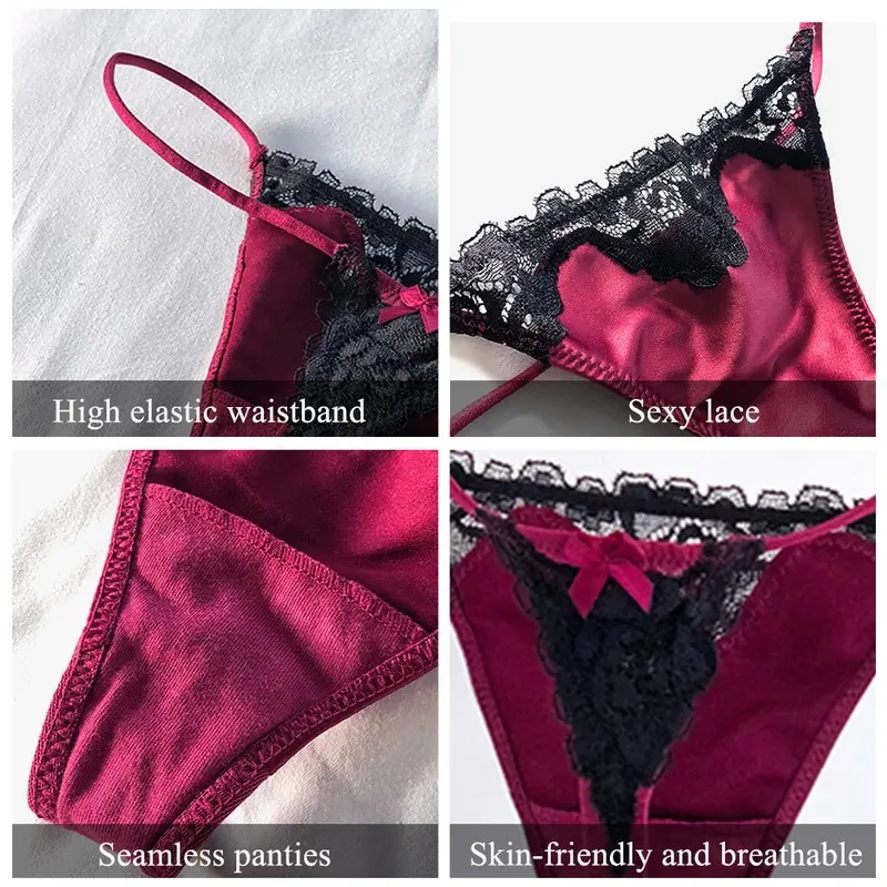 Lace Satin Thong Sexy Underwear Hot Thin Low Waist Thin Belt Soft Panties Breathable High Elastic Seamless Briefs Plus Size 
Lace Satin Thong Sexy Underwear Hot Thin Low Waist Thin Belt Soft Panties Breathable High Elastic Seamless Briefs Plus Size