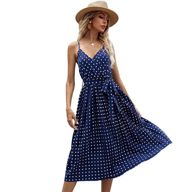 Summer Dot Blue Dress Women Chiffon Midi Lace Bandage Spaghetti Strap Pleated Beach Vintage Casual Party Evening Dresses Woman
Summer Dot Blue Dress Women Chiffon Midi Lace Bandage Spaghetti Strap Pleated Beach Vintage Casual Party Evening Dresses Woman