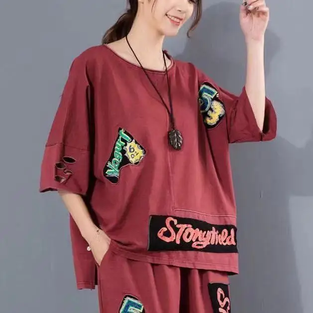 Single/suit cotton summer women's suit with large size loose casual short sleeve monogrammed 180 weight pair
Single/suit cotton summer women's suit with large size loose casual short sleeve monogrammed 180 weight pair
