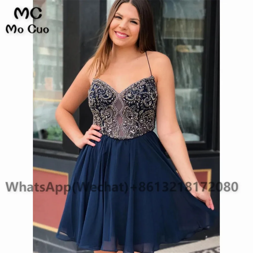 Ball Navy Dark Blue Homecoming dress Short Crystals Spaghetti Straps Chiffon Cocktail party dress short homecoming dress
Ball Navy Dark Blue Homecoming dress Short Crystals Spaghetti Straps Chiffon Cocktail party dress short homecoming dress