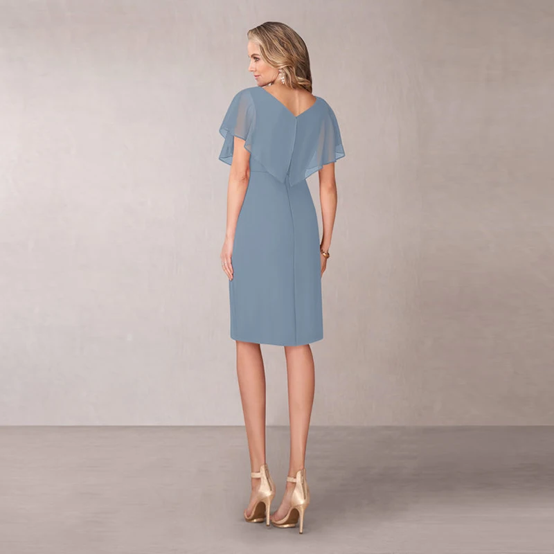 Simple Modern Blue Chiffon Knee Length Mother of the Bride Dresses Short Sleeve V Neckline Cheap Wedding Party Gowns Short
Simple Modern Blue Chiffon Knee Length Mother of the Bride Dresses Short Sleeve V Neckline Cheap Wedding Party Gowns Short