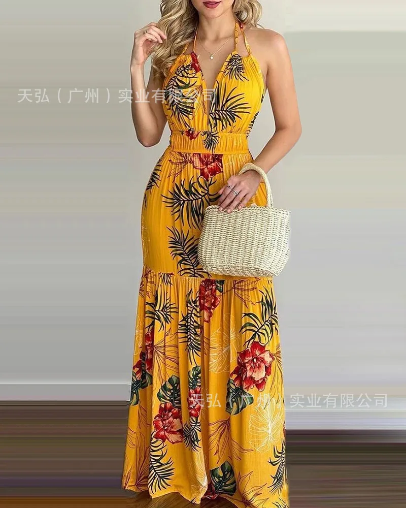 Bohemian high-waisted sling print long skirt 2021 large size women's beach wind off-the-shoulder neck dress women clothing
Bohemian high-waisted sling print long skirt 2021 large size women's beach wind off-the-shoulder neck dress women clothing