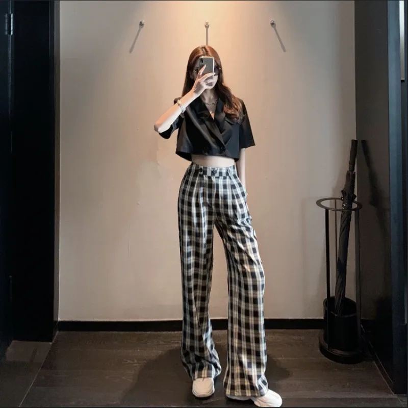 Casual Pants Women High Waist Spring and Autumn New Style Loose Fit Black White Plaid Long Pants Suit Slacks Female Fashion 
Casual Pants Women High Waist Spring and Autumn New Style Loose Fit Black White Plaid Long Pants Suit Slacks Female Fashion