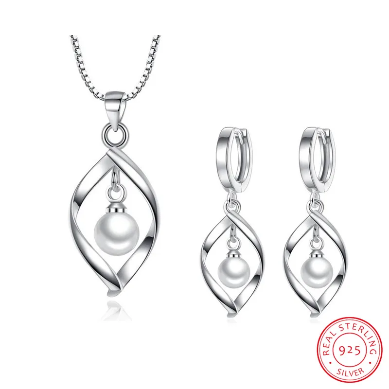 Набор ювелирных изделий из серебра 925 пробы с жемчугом и каплями воды ожерелье +