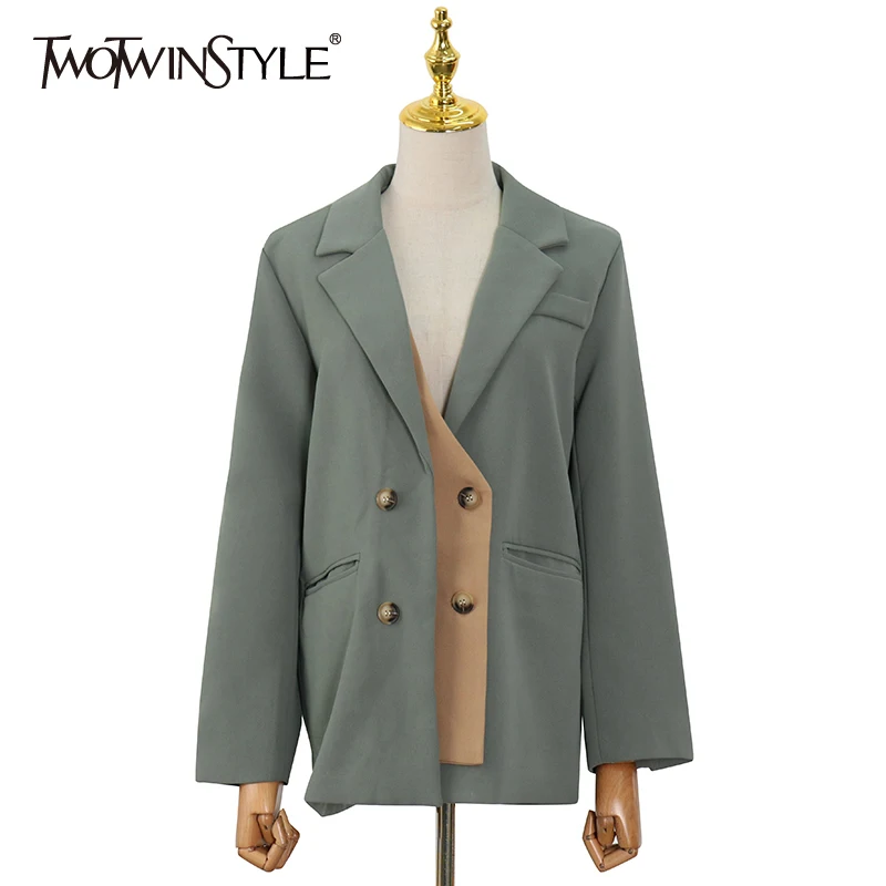 TWOTWINSTYLE Green Blazers For Women Notched Long Sleeve Patchwork Hit Color Loose Designer High Street Coat Female 2021 Fashion
TWOTWINSTYLE Green Blazers For Women Notched Long Sleeve Patchwork Hit Color Loose Designer High Street Coat Female 2021 Fashion