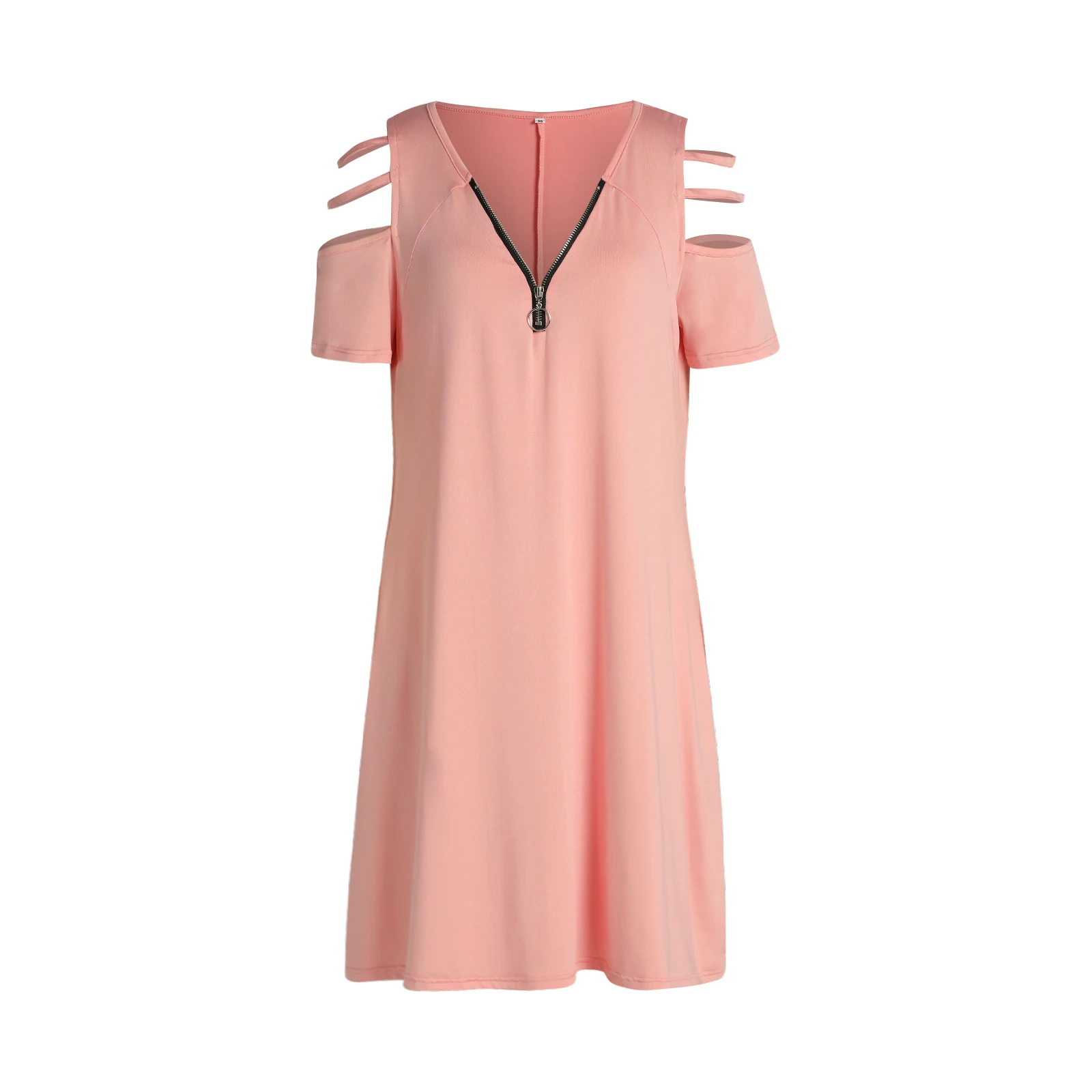 Женское однотонное платье на молнии с V-образным вырезом и коротким рукавом
Женское однотонное платье на молнии с V-образным вырезом и коротким рукавом