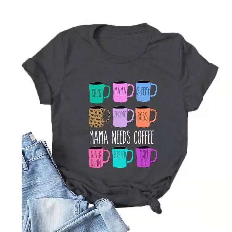T Shirt Women Tops Mama Needs Coffee Print Letter O Neck Loose Casual Short Sleeve Clothing 
T Shirt Women Tops Mama Needs Coffee Print Letter O Neck Loose Casual Short Sleeve Clothing
