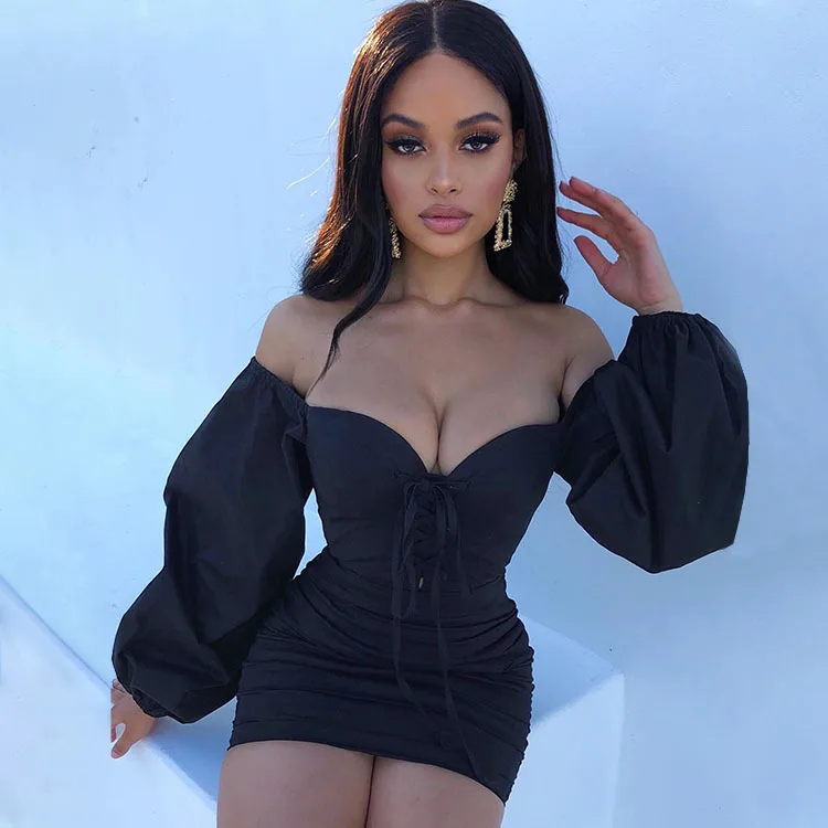 Женское модное мини-платье с открытыми плечами, короткое воротник завязки без бретелек облегающее тонкое раза обтягивающая одежда мини-пла... 
Женское модное мини-платье с открытыми плечами, короткое воротник завязки без бретелек облегающее тонкое раза обтягивающая одежда мини-пла...