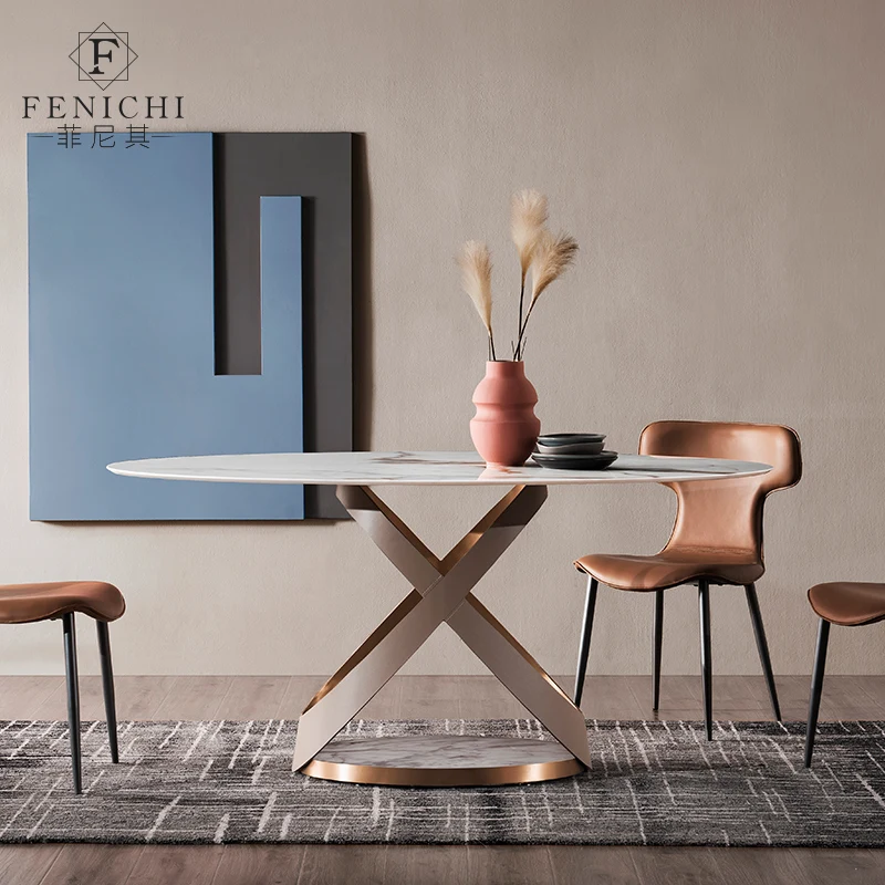 European and American simple round designer creative marble board modern simple saddle leather dining table Metal Furniture
European and American simple round designer creative marble board modern simple saddle leather dining table Metal Furniture