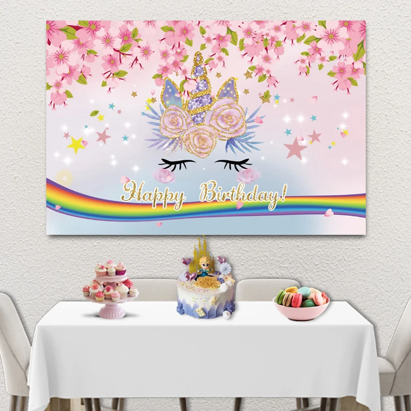 Customized Happy Birthday Backdrop Banner Shiny Flowers Unicorn Rainbow Girl Baby Shower Photography Background Poster Photocall
Customized Happy Birthday Backdrop Banner Shiny Flowers Unicorn Rainbow Girl Baby Shower Photography Background Poster Photocall