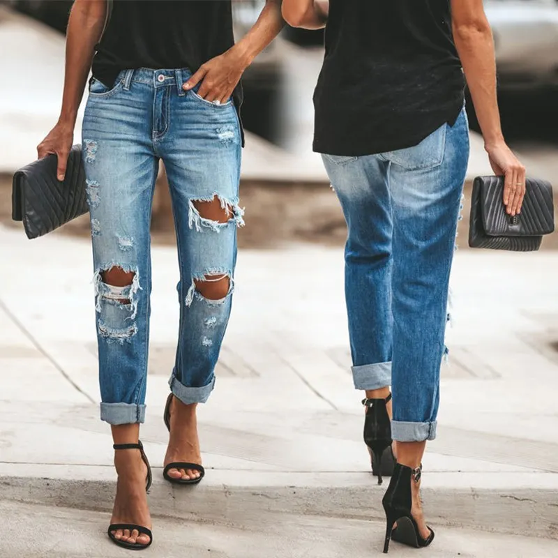 temperament Woman Casual Mid Waist Skinny Hole Ripped Jeans For Women Skinny Denim Pencil Pants Streetwear Blue Trousers
temperament Woman Casual Mid Waist Skinny Hole Ripped Jeans For Women Skinny Denim Pencil Pants Streetwear Blue Trousers