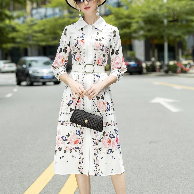 Bohemian Vintage Print Middle Sleeve Single Breasted Belt Elegant Temperament Slim Fit Mid-Length Shirt Dress Women'S Clothing
Bohemian Vintage Print Middle Sleeve Single Breasted Belt Elegant Temperament Slim Fit Mid-Length Shirt Dress Women'S Clothing