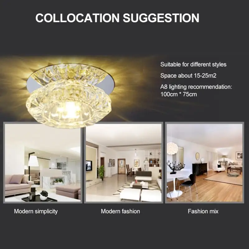 LED Crystal Ceiling Light 3w SMD 5730 LED Chip Modern Minimalist Living Room Entrance Aisle Lights Household Decoration Supplies
LED Crystal Ceiling Light 3w SMD 5730 LED Chip Modern Minimalist Living Room Entrance Aisle Lights Household Decoration Supplies