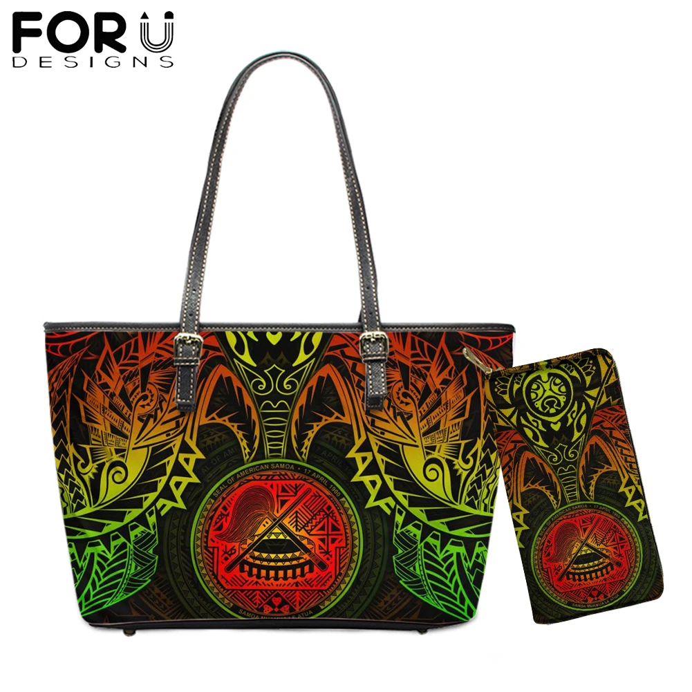 

FORUDESIGNS PU Leather 2Pcs/Set Shoulder Bag&Wallet Pretty Tahiti Polynesian Tropical Plumeria Printed Handbag for Women Sac Hot
