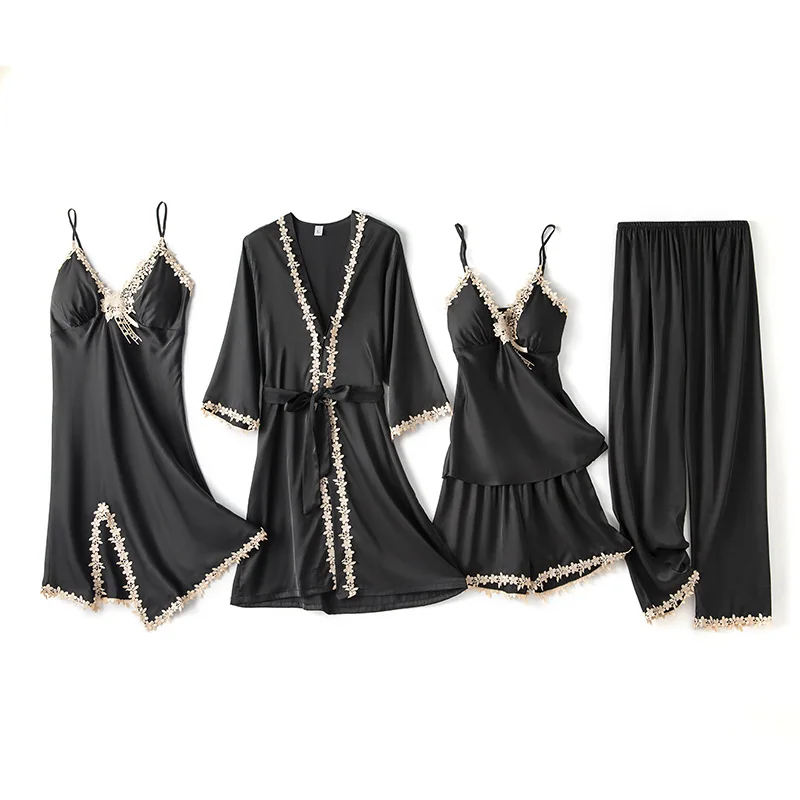 Spring Summer 5PCS Pajamas Set Sexy V-neck Nightgown Female Sleepwear Robe Kimono Gown Casual Loose Pijamas Suit Satin Homewear
Spring Summer 5PCS Pajamas Set Sexy V-neck Nightgown Female Sleepwear Robe Kimono Gown Casual Loose Pijamas Suit Satin Homewear