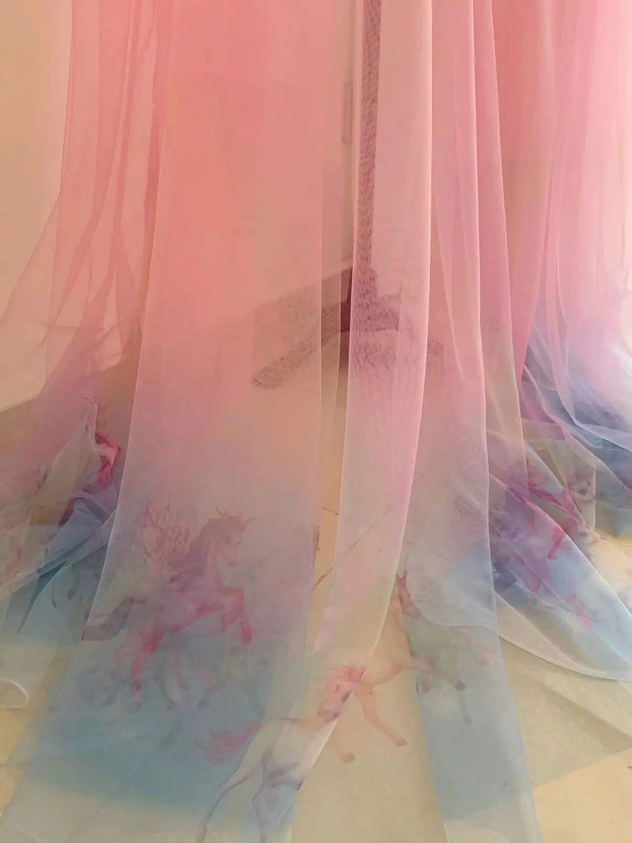 

Unicorn Tulle Gradient Netting Fabric Rainbow Printed Gauze for Dress,Colorful Curtain,Girl Skirt by Yard
