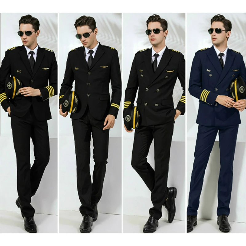 

Pilot Uniform Air Captain Jacket Pants Avion Airline Men Top Trousers Security Guard Manager Costume Aeronautica Militare Suit