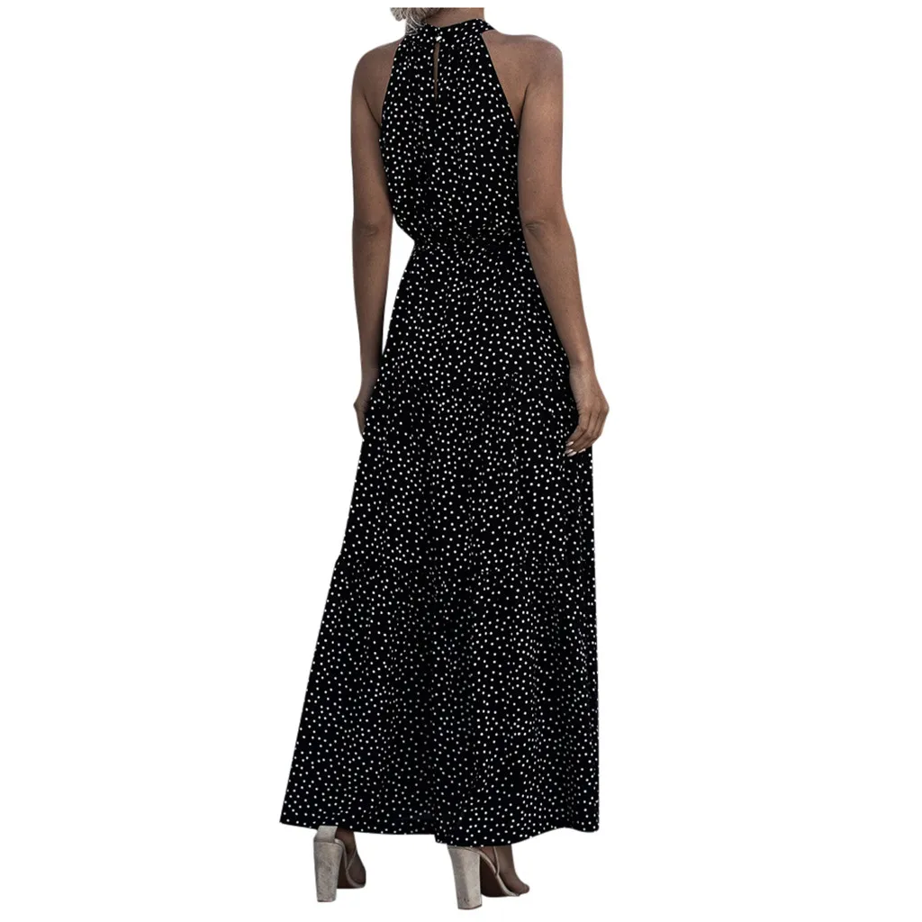 Women's sleeveless suspended neck dot print high waist dress Bohemian evening party beach skirt long slim and ankle dress
Women's sleeveless suspended neck dot print high waist dress Bohemian evening party beach skirt long slim and ankle dress