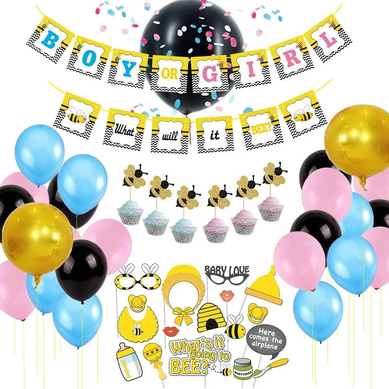 Bee Theme Party Decoration Blue Pink Balloon Set for Gender Reveal Boys or Girls Party Supplies 4D Golden Balloon Paper Banner
Bee Theme Party Decoration Blue Pink Balloon Set for Gender Reveal Boys or Girls Party Supplies 4D Golden Balloon Paper Banner