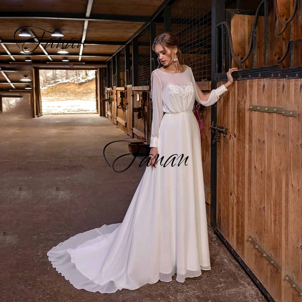 Scoop Long Sleeve Lace Appliques Chiffon Wedding Dresses A-Line Court Train Bridal Gown Свадебное платье vestido de noiva
Scoop Long Sleeve Lace Appliques Chiffon Wedding Dresses A-Line Court Train Bridal Gown Свадебное платье vestido de noiva