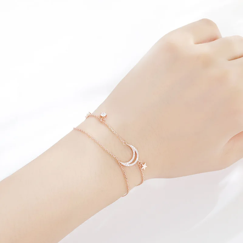 S925 Sterling Silver Star and Moon Double-layer Bracelet Female Temperament Cold Wind Girlfriends Bracelet Valentine's Day Gift
S925 Sterling Silver Star and Moon Double-layer Bracelet Female Temperament Cold Wind Girlfriends Bracelet Valentine's Day Gift