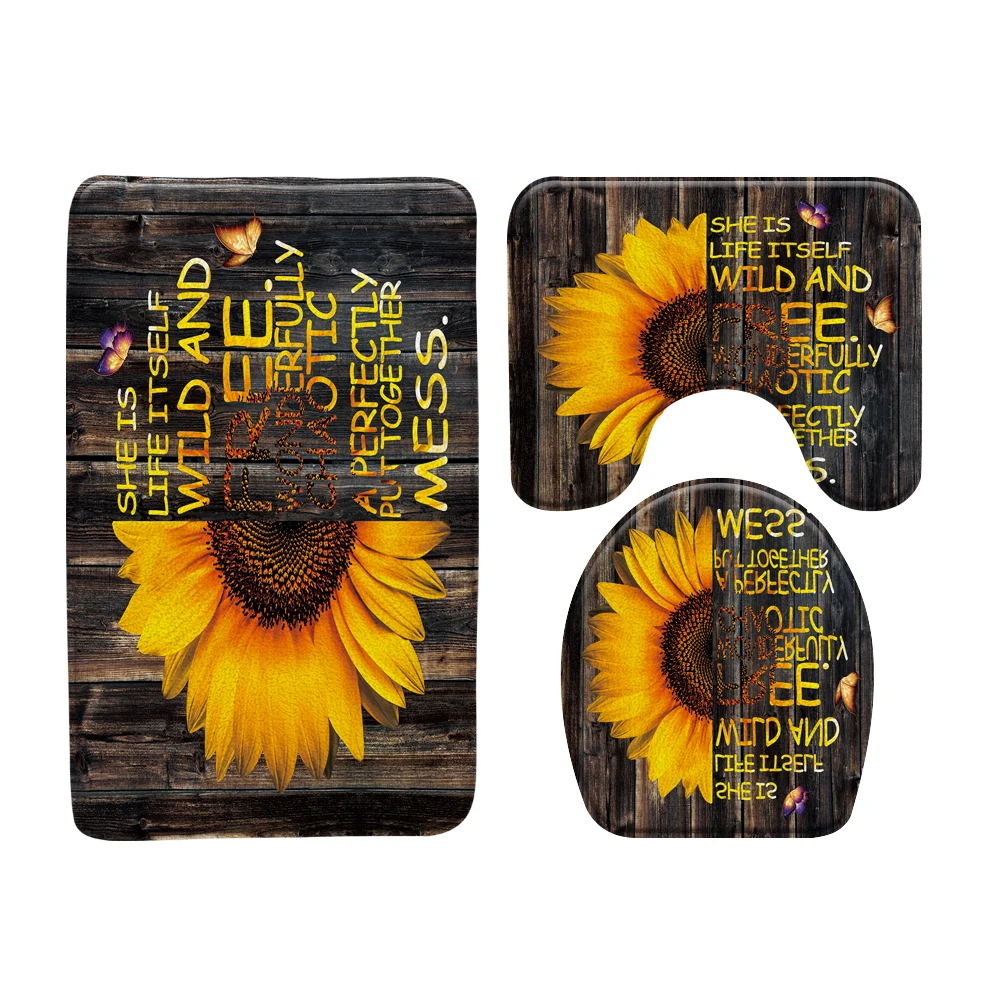 Wood Grain Sunflower Letters Inspirational Quotes Bath Mat 3 Set Bathroom Rugs Carpet Anti-Slip Toilet Mats Bathroom Products
Wood Grain Sunflower Letters Inspirational Quotes Bath Mat 3 Set Bathroom Rugs Carpet Anti-Slip Toilet Mats Bathroom Products