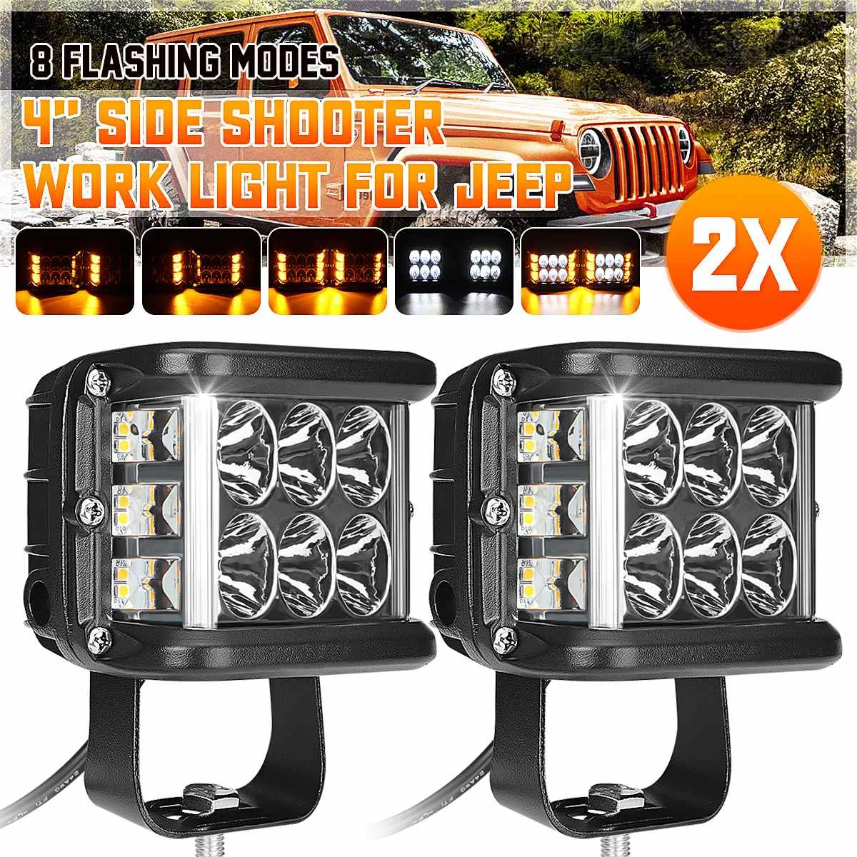 

2PCS 4" LED Work Light Bar Cube Side Shooter LED Light Bar Pod Strobe Lamp Universal Car Truck SUV Work Flash Light 8 Modes