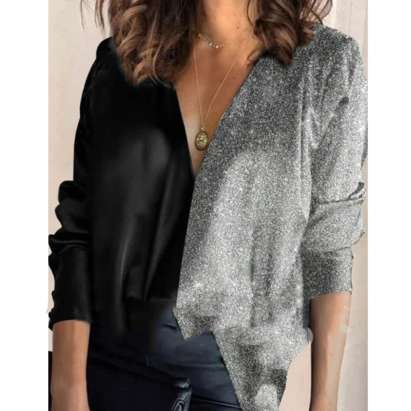 2022 Fashion V-Neck Patchwork Blouse Casual OL Women Tops Sexy Long Sleeve Shirts Female Women's Blouses Femme
2022 Fashion V-Neck Patchwork Blouse Casual OL Women Tops Sexy Long Sleeve Shirts Female Women's Blouses Femme
