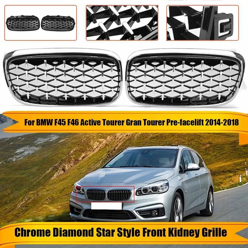 Chrome Diamond Style Kidney Grille Grill Bumper for -BMW F45 F46 Active Tourer 14-18 
Chrome Diamond Style Kidney Grille Grill Bumper for -BMW F45 F46 Active Tourer 14-18